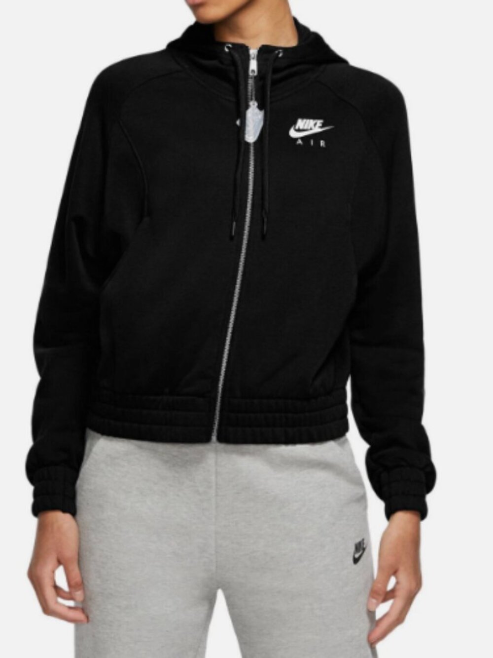 Nike Air Full-Zip Fleece Logo Hoodie, Black/White - Size 1X